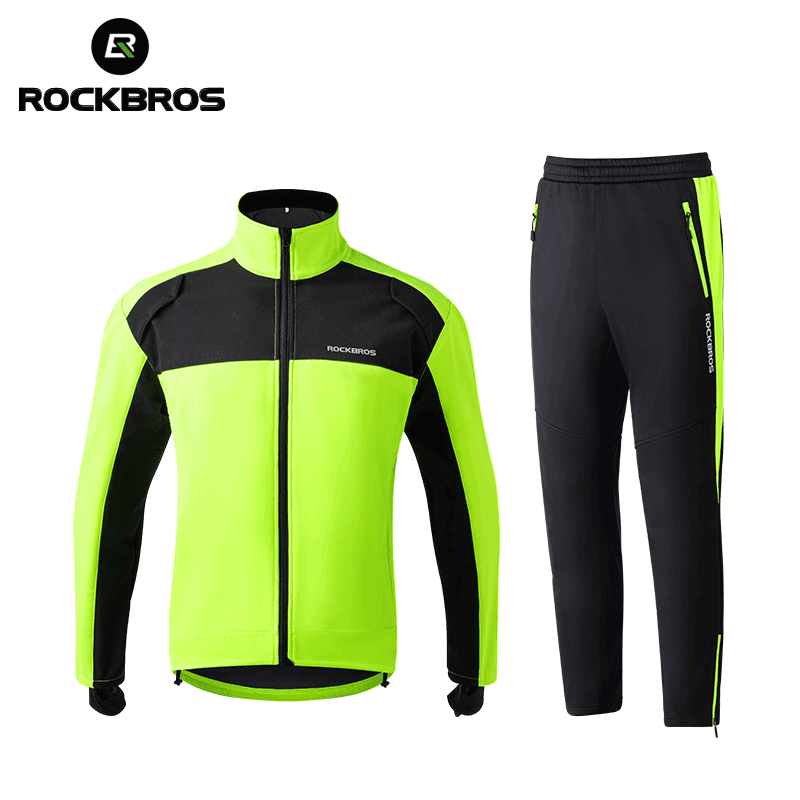 Outdoor Sport Jacket Men - ROCKBROSฤดูใบไม้ร่วงฤดูหนาวขี่จักรยานเสื้อผ้าชุดหนาความร้อนWindproof Jerseyเสื้อกีฬากลางแจ้งกางเกงขนแกะชุดกีฬา