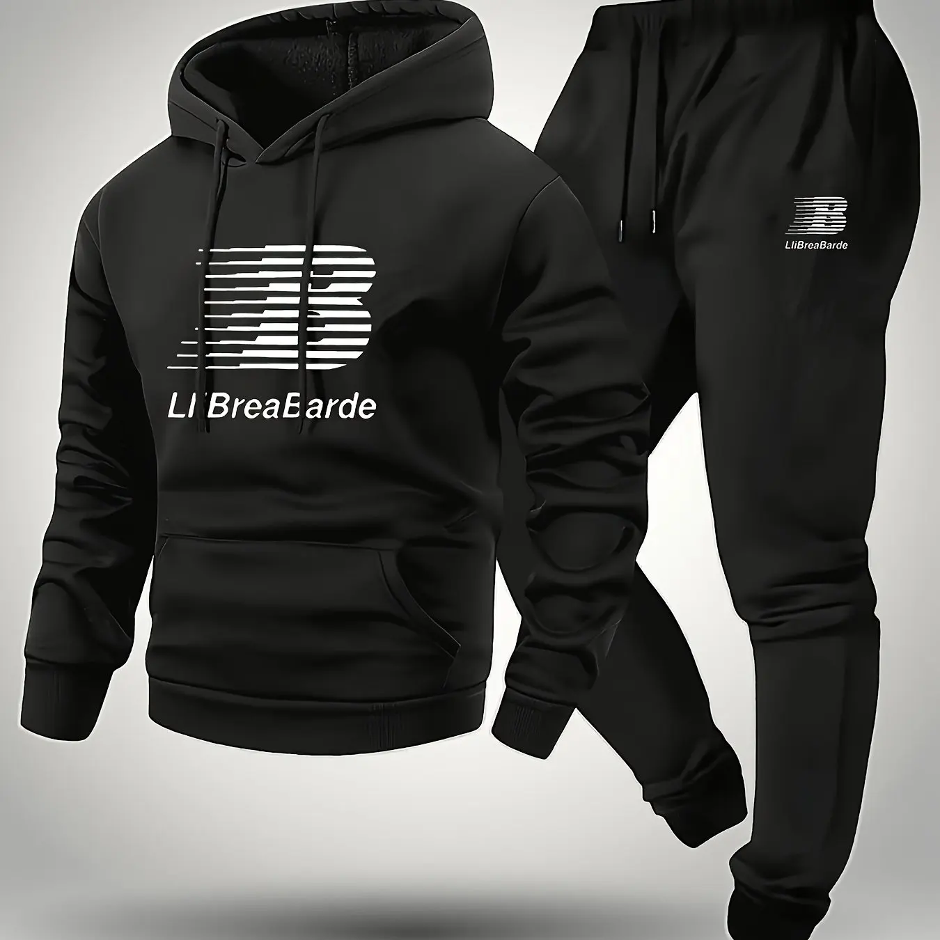 Outdoor Sportswear - ฤดูใบไม้ร่วงฤดูหนาวผู้ชายชุดลำลองที่อบอุ่นเสื้อสเวตเตอร์มีฮู้ดพิมพ์ลาย + กางเกงขายาว 2 ชิ้นชุดชุดกีฬาที่สวมใส่สบาย