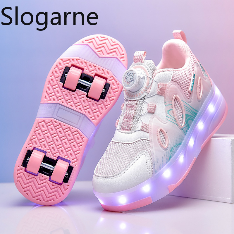 Outdoor Sports Shoes - รองเท้าสเก็ตตาข่ายรุ่นใหม่ปี 2026 สำหรับเด็กผู้หญิง รองเท้าวิ่งหน้าร้อนสำหรับเด็กผู้ชาย รองเท้าผ้าใบมีล้อพร้อมไฟ LED