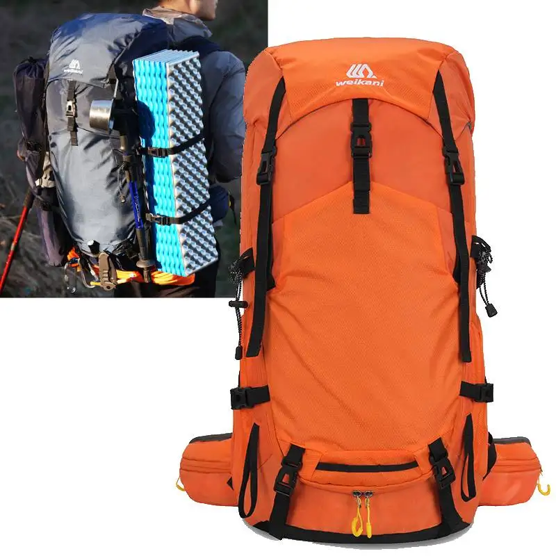 Outdoor Sport Climbing Gear - กระเป๋าเป้สะพายหลังสำหรับตั้งแคมป์ปีนเขาเดินป่า พร้อมผ้าคลุมกันฝน ขนาดใหญ่ สำหรับจัดเก็บอุปกรณ์กีฬา ใช้เป็นกระเป๋าเดินทางได้