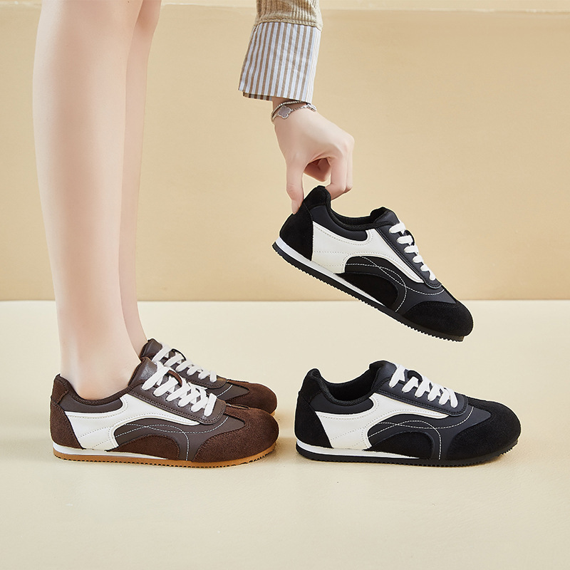 Outdoor Sports Shoes - รองเท้ากีฬาหนังผู้หญิง รองเท้าลำลองพื้นหนาสำหรับคนหนุ่มสาวและวัยกลางคน สำหรับวิ่งกลางแจ้งในฤดูใบไม้ผลิและฤดูใบไม้ร่วง