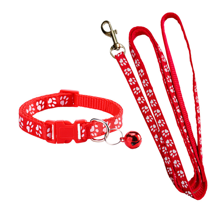Headcollar Rope Set - สายจูงสัตว์เลี้ยงลายอุ้งเท้าสุนัข ปรับได้ พร้อมปลอกคอ ชุดปลอกคอสำหรับลูกสุนัข สายจูงเดินเล่นสำหรับสัตว์เลี้ยง ระบายอากาศได้ดี
