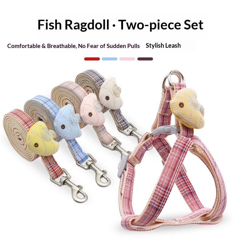 Headcollar Rope Set - ชุดสายจูงและปลอกคอสุนัขขนาดเล็ก ลายสก็อต เชือกโบรเคดเนื้อนุ่ม สำหรับลูกสุนัข ฝึกเดิน