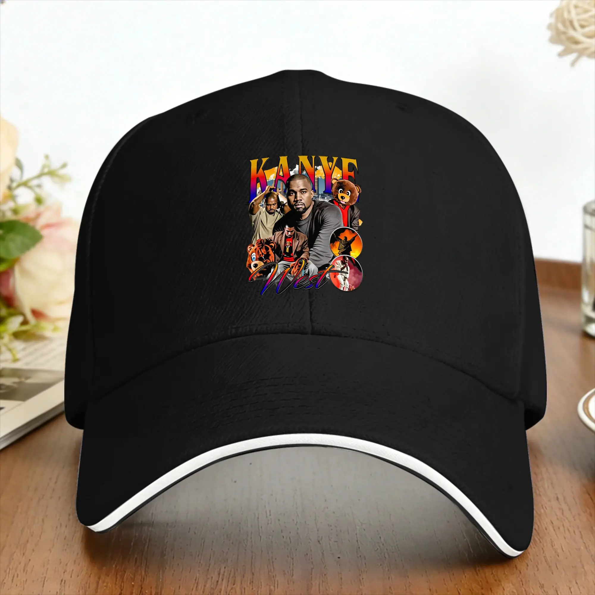 Outdoor Sport Hat Classic - หมวกเบสบอลลำลอง Kanye West ลายภาพนักร้อง โปสเตอร์ หมวกกันแดดสำหรับเล่นกีฬากลางแจ้ง