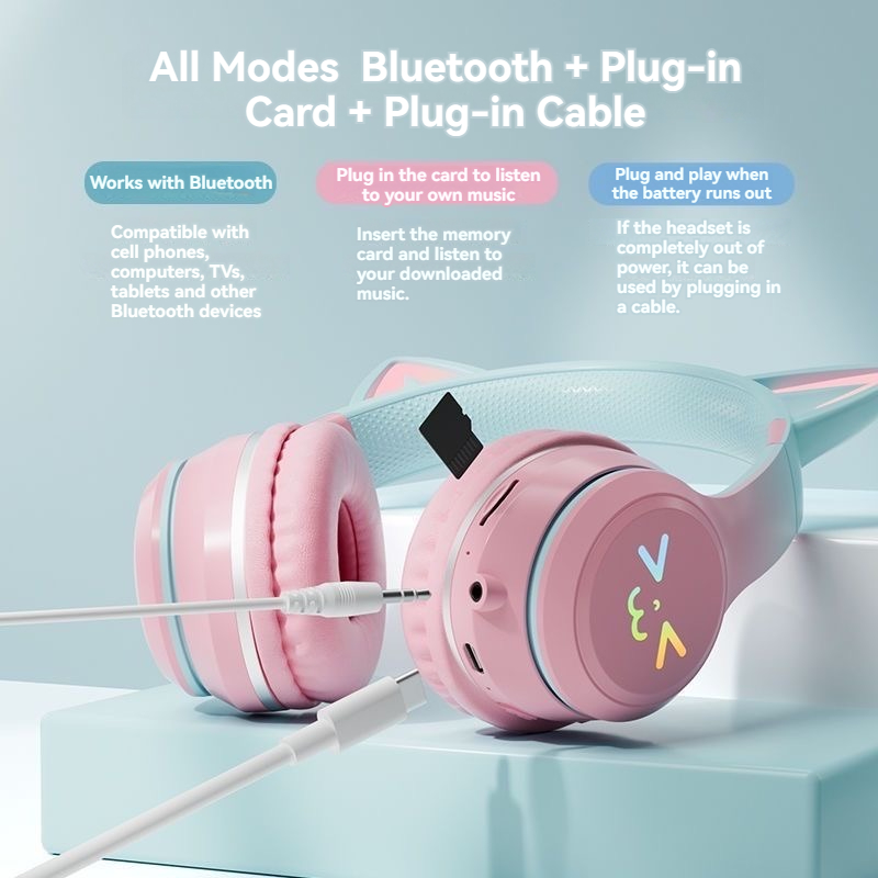Outdoor Sport Activities For Kids - หูฟังไร้สาย RGB หูฟังบลูทูธหูแมวน่ารักพร้อมไมโครโฟนสเตอริโอเกมเพลงหูฟังเด็กผู้หญิงของขวัญสำหรับเสี่ยวมี่