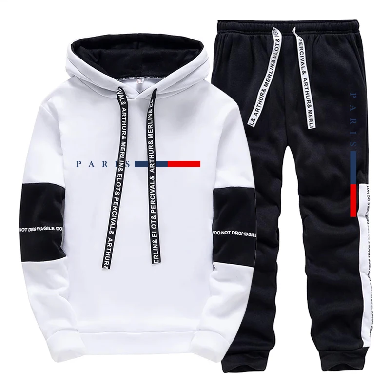 Outdoor Sportswear - ชุดเซ็ตผู้ชาย/เสื้อฮู้ด/กางเกง แฟชั่นปารีส ฤดูใบไม้ร่วง ฤดูหนาว ชุดลำลองสปอร์ต เสื้อฮู้ดแบบสวมหัวและกางเกงขายาว